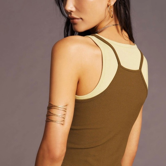 Anthropologie Ruched Layered Tank Green Brown Chocolate size M - Picture 4 of 7